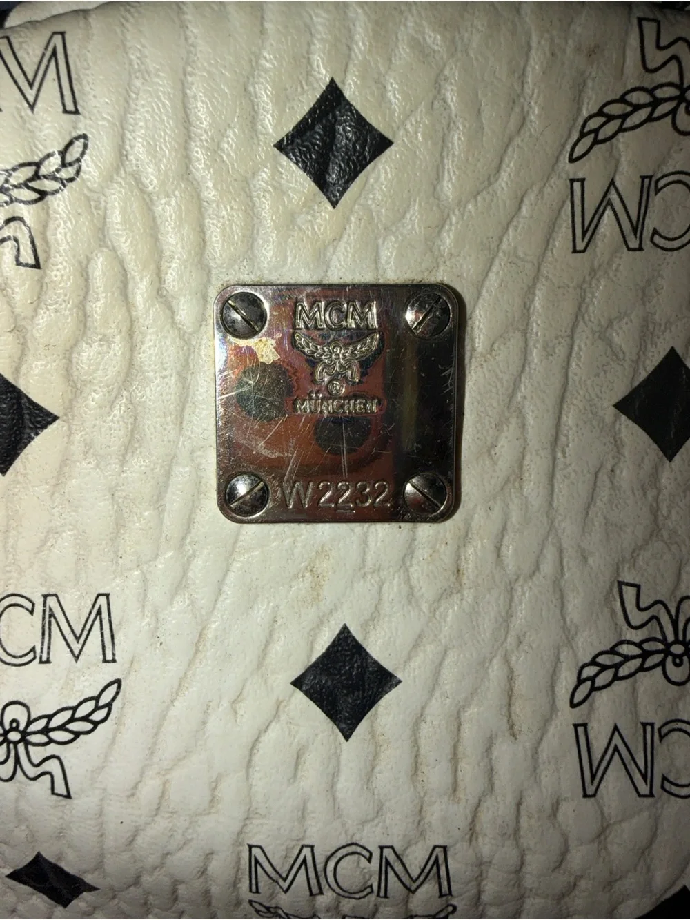 USED MCM Black & White Studded Backpack.